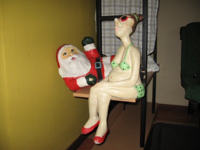 Inside the cottage - Santa and friend